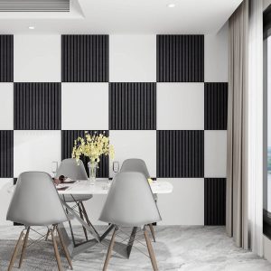 Black Acoustic Wood Wall Panel Tiles